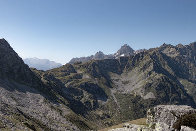 Scenic view of mountains against clear sky