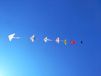 Low angle view of birds flying in sky