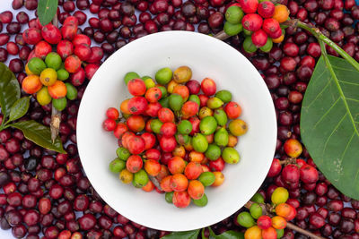 High angle view of fruits in bowl