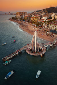 High angle view of boats in sea