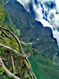 High angle view of idyllic shot of land against sky