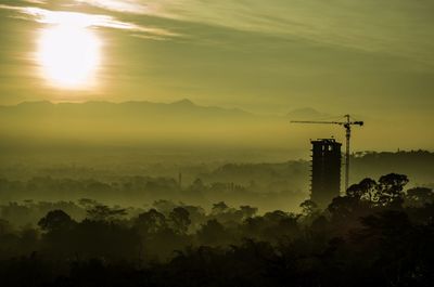 Silhouette of under construction building