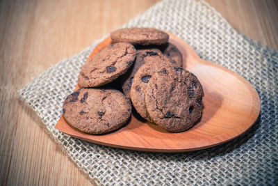 Close-up of cookies in plate on table