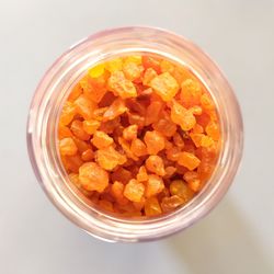 High angle view of orange in bowl on table