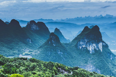 Panoramic view of rocks and mountains against sky