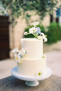 Close-up of wedding rings on table