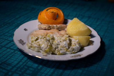 Close-up of breakfast served on table