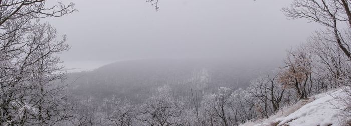 Scenic view of snow covered mountains against sky