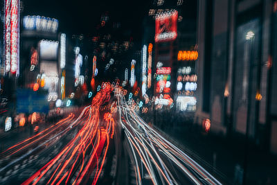 Light trails on road at night