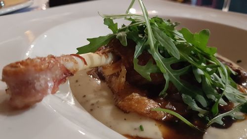 Close-up of food served in plate