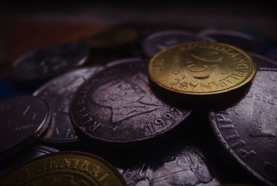 Close-up of peso coins