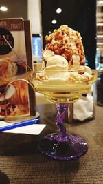 Close-up of ice cream on table