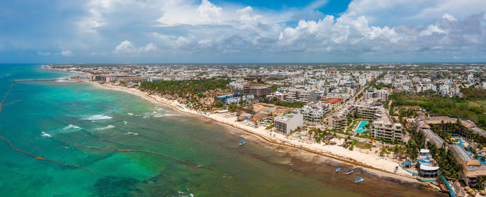 Aerial view of the playa del carmen town in mexico.