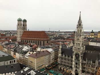 High angle view of historical buildings in city