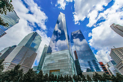 Low angle view of modern buildings against sky