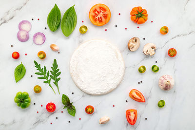 High angle view of vegetables on table