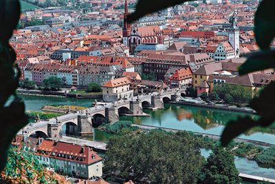 High angle view of buildings in city