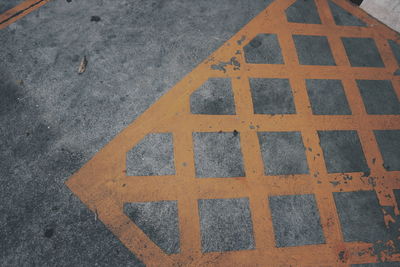 High angle view of text on road