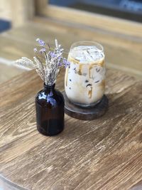 High angle view of glass vase on table