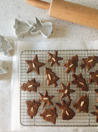 High angle view of cookies on table