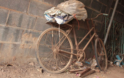 Bicycle parked in abandoned building