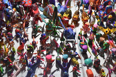 High angle view of toys on table