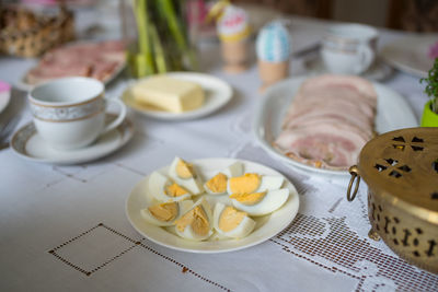 High angle view of food on table