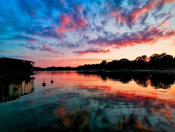 Scenic view of lake against sky during sunset