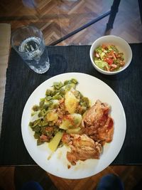 Directly above shot of meal served on table