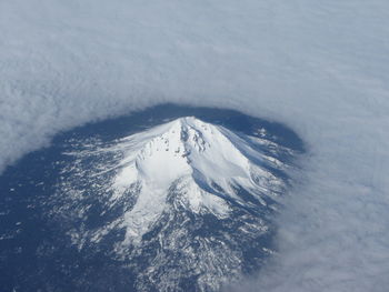 Aerial view of snowcapped mountain during winter