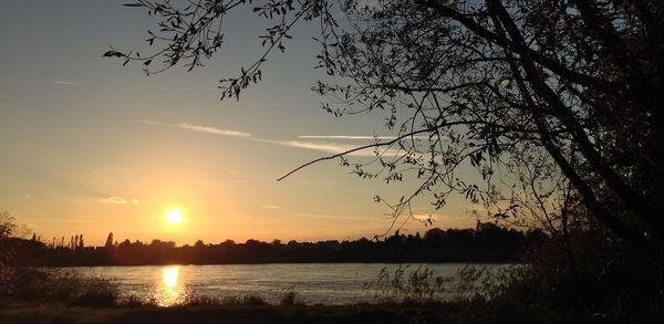 Sunset over calm lake