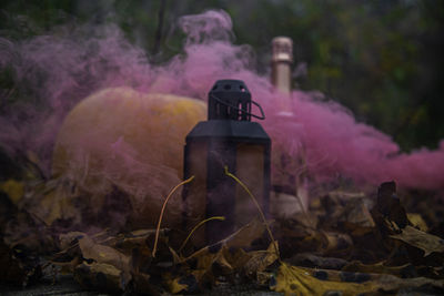 Latern pumkin and smoke closeup