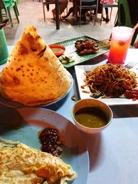 Close-up of food served on table