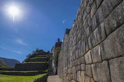 Stone wall at inca ruins, machu picchu, cusco, peru, south america