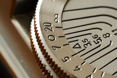 High angle view of text on metal