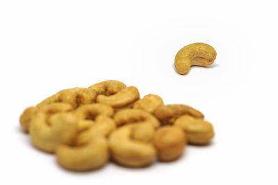 Close-up of cookies against white background