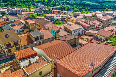 High angle view of buildings in town