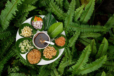 High angle view of fresh vegetables in bowl