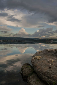 Scenic view of lake against sky during sunset