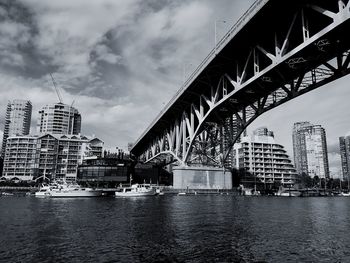 View of bridge over river against cloudy sky