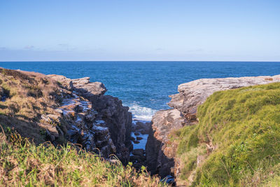 Scenic view of sea against clear sky