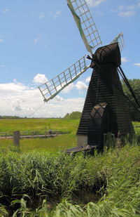 Wind turbines on field