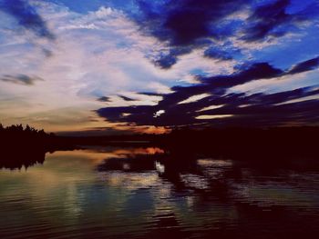 Reflection of clouds in lake at sunset