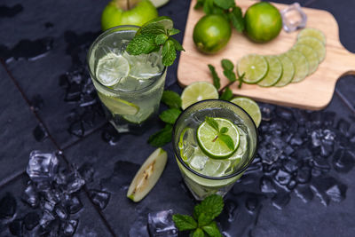 High angle view of drink on table