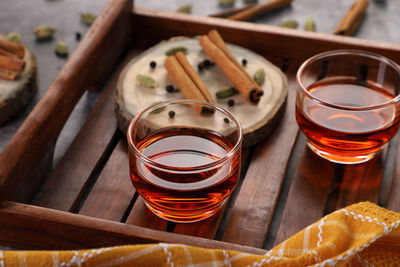 High angle view of drink on table