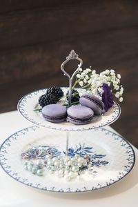 High angle view of cake served on table