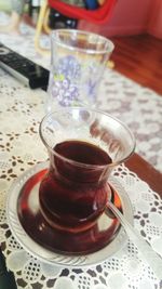 Close-up of tea cup on table