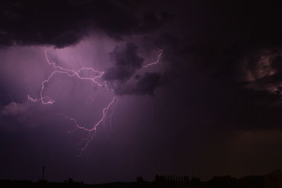 Lightning in sky at night