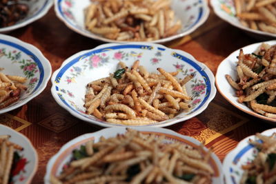 Dried worms for sale at market stall