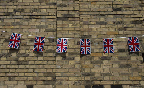 Union flag bunting on display in a village in suffolk, uk